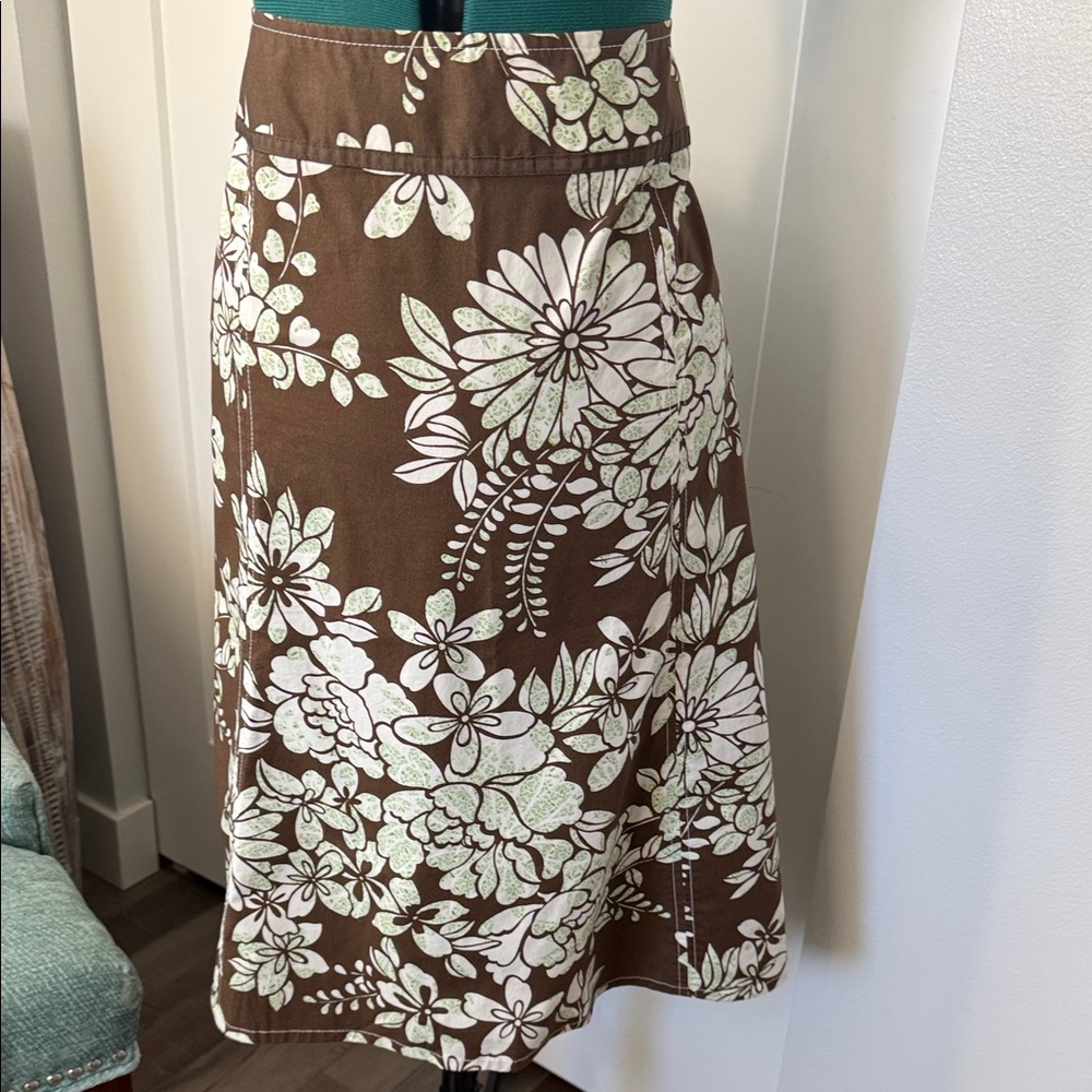 Eddie Bauer Brown Floral A-Line Skirt